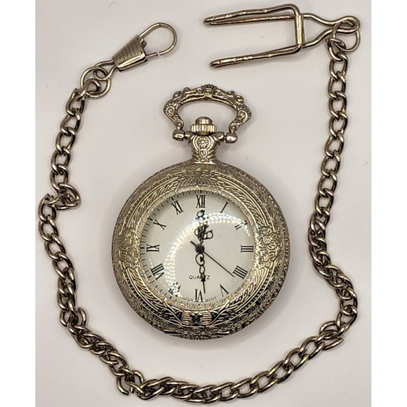 Quartz Vintage Silver Pocket Watch with Eagle Design - Picture 1 of 5